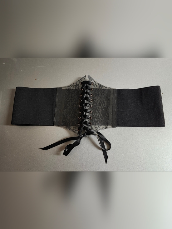 Accessories - Black Lace-Up Elastic Waist Cincher Belt